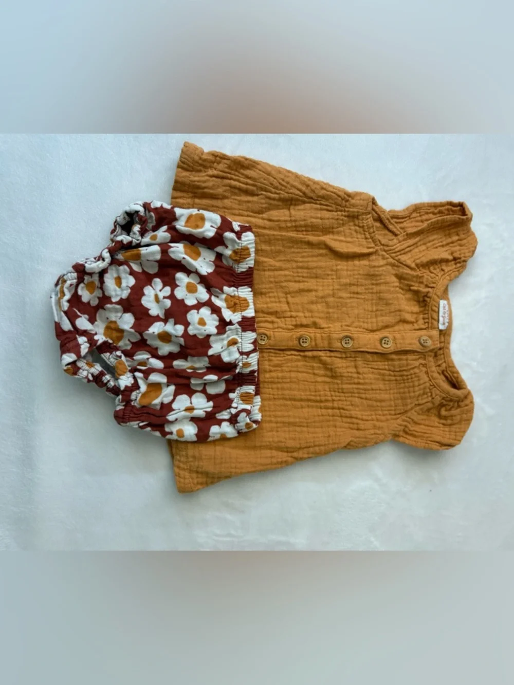 Cat & Jack Mustard Button Romper with Rust Floral Diaper Cover